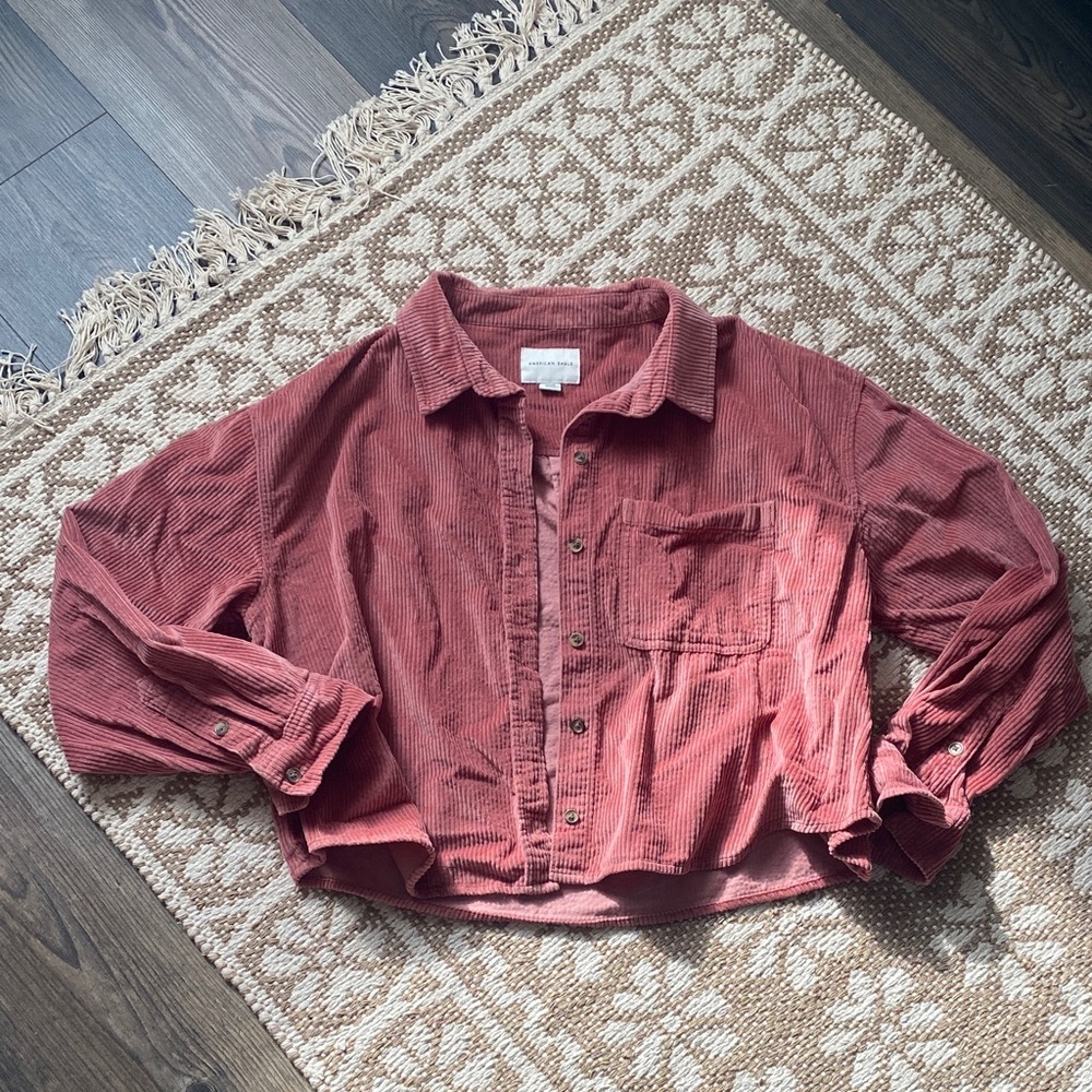 American Eagle Corduroy Crop Shirt Jacket in Rose